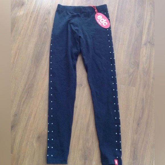 NEW ESPRIT LEGGINGS W BEADS EMBELLISHMENTS ON THE SIDES BLACK - Picture 1 of 1